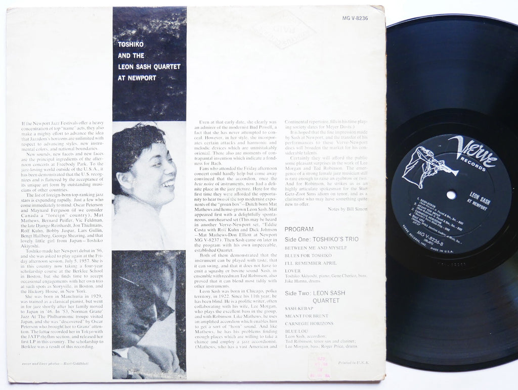 TOSHIKO AKIYOSHI LEON SASH At Newport LP VERVE RECORDS MG V-8236 US 1958 DG MONO