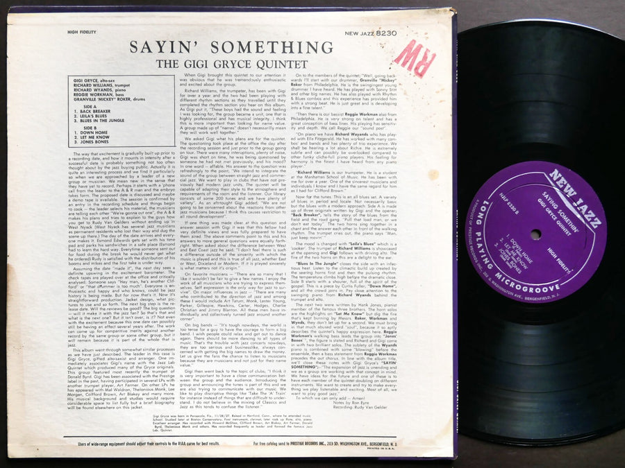 GIGI GRYCE Quintet Saying Somethin'! LP NEW JAZZ NJLP 8230 US 1960 RVG DG MONO