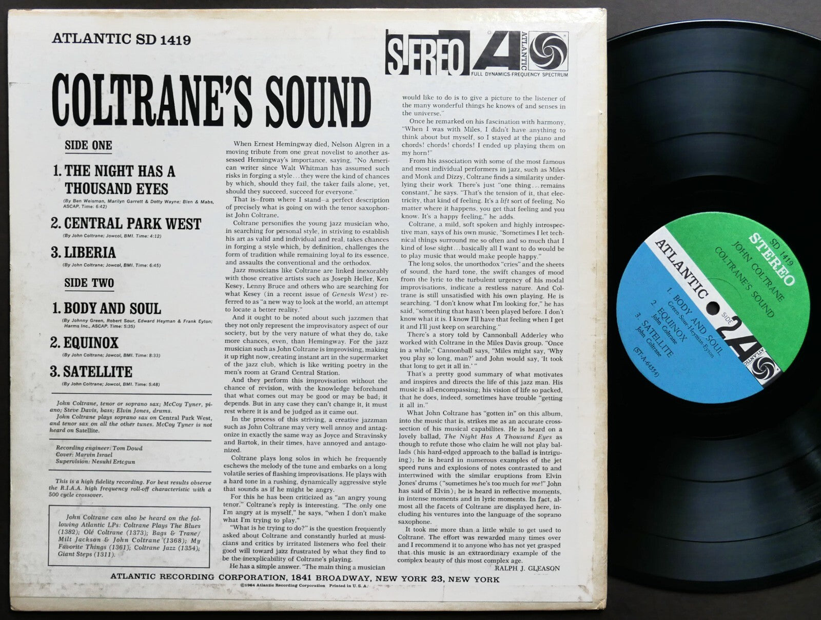 JOHN COLTRANE Coltrane's Sound LP ATLANTIC SD1419 US '64 McCoy Tyner Elvin Jones