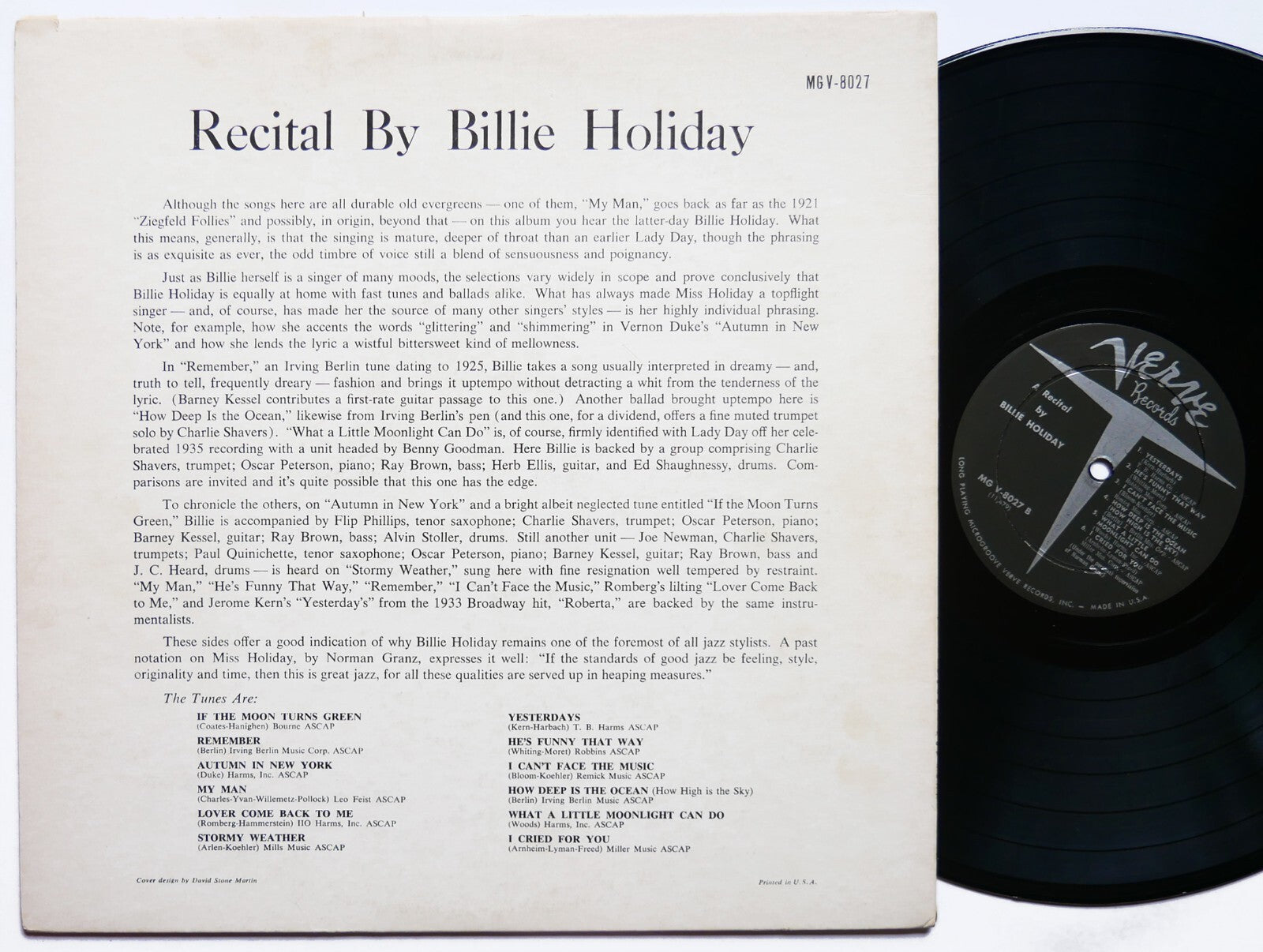 BILLIE HOLIDAY Recital By LP VERVE RECORDS MGV-8027 US 1957 DG MONO DSM JAZZ
