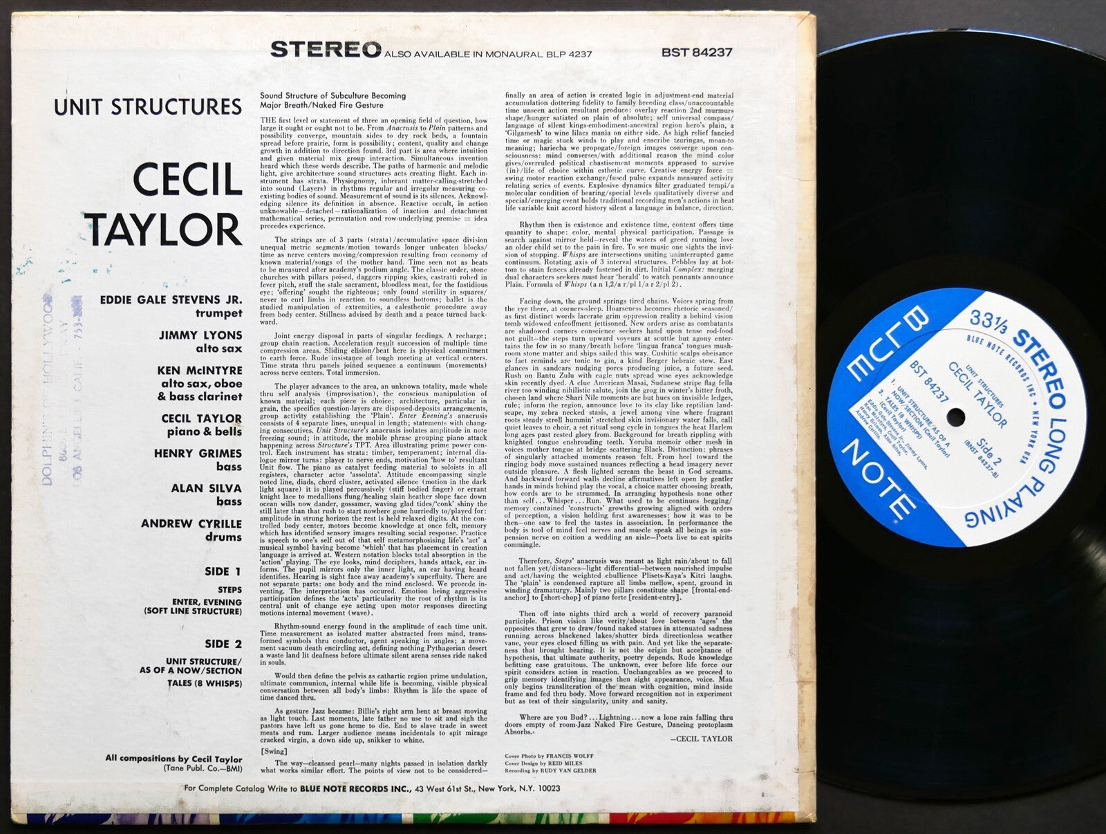 CECIL TAYLOR Unit Structures LP BLUE NOTE 84237 US 1966 NY RVG ST Alan Silva