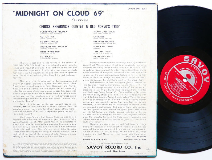 GEORGE SHEARING RED NORVO Midnight On Cloud 69 LP SAVOY MG 12093 Charles Mingus