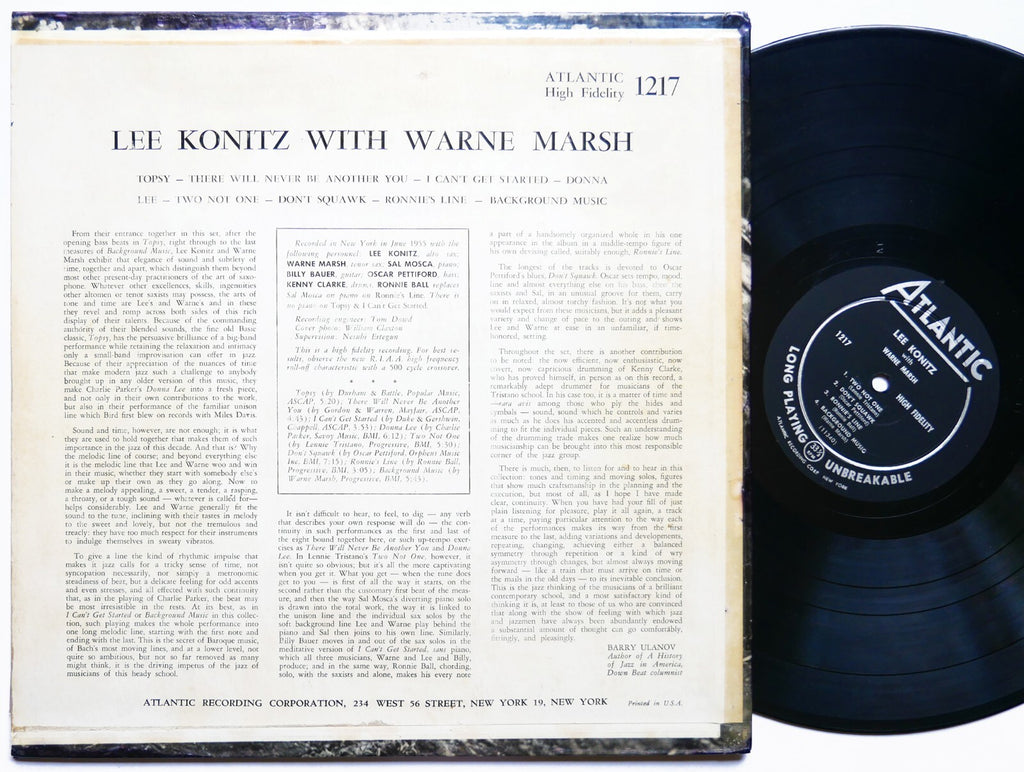 LEE KONITZ With WARNE MARSH Atlantic 1217 LP US 1955 DG MONO Oscar Pettiford