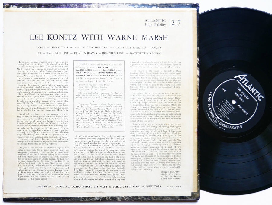 LEE KONITZ With WARNE MARSH Atlantic 1217 LP US 1955 DG MONO Oscar Pettiford