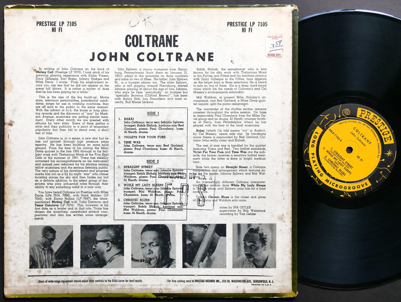 JOHN COLTRANE Coltrane LP PRESTIGE 7105 NJ RVG DG MONO Mal Waldron Sahib Shihab