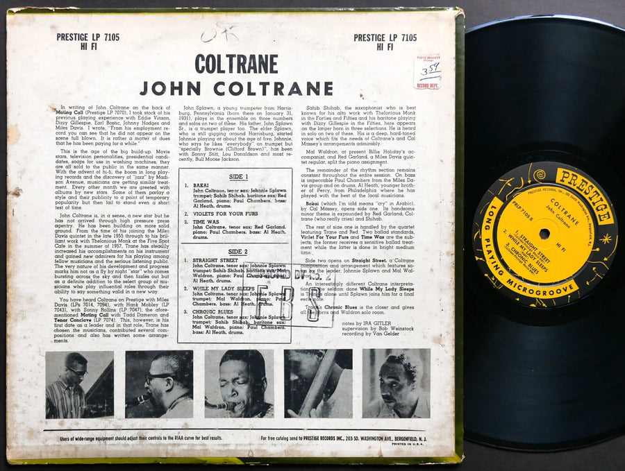 JOHN COLTRANE Coltrane LP PRESTIGE 7105 NJ RVG DG MONO Mal Waldron Sahib Shihab