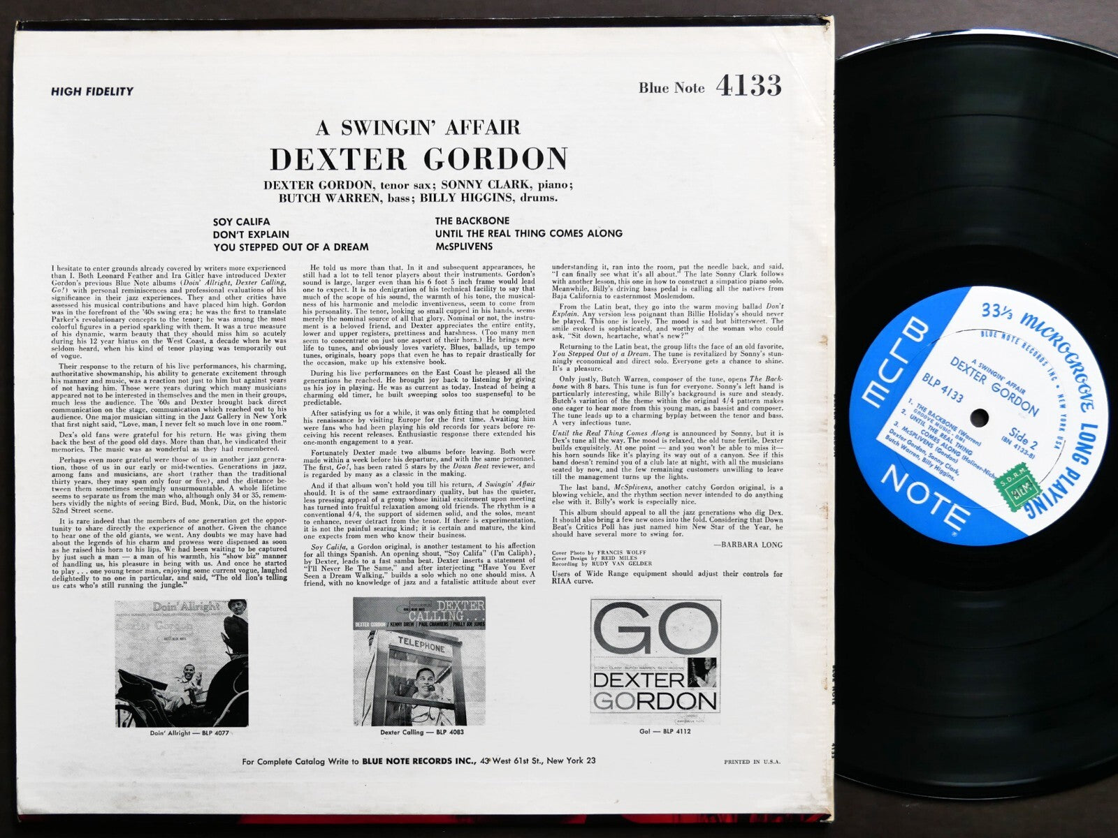 DEXTER GORDON A Swingin' Affair LP BLUE NOTE BLP 4133 NY EAR MONO Sonny Clark