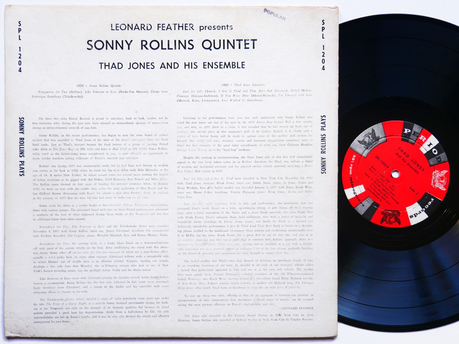 SONNY ROLLINS Quintet Plays LP PERIOD SPL 1204 US 1958 DG MONO Thad Jones CLEAN