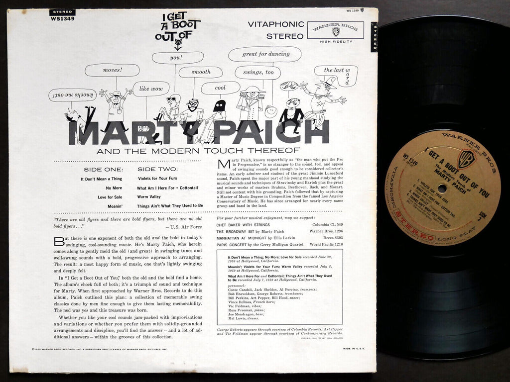 MARTY PAICH I Get A Boot Out Of You LP WARNER BROS. WS 1349 DG Art Pepper CLEAN