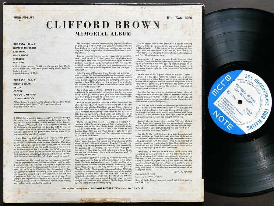 CLIFFORD BROWN Memorial Album LP BLUE NOTE BLP 1526 LEX EAR MONO FLAT Art Blakey