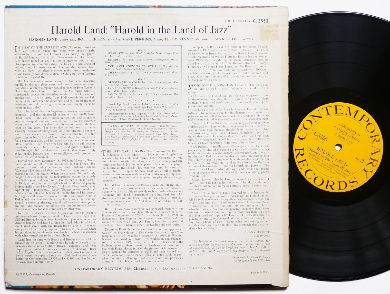 HAROLD LAND Harold In The Land Of Jazz LP CONTEMPORARY C3550 US 1958 DG MONO