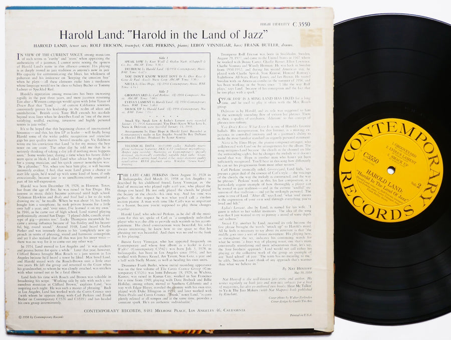 HAROLD LAND Harold In The Land Of Jazz LP CONTEMPORARY C3550 US 1958 DG MONO