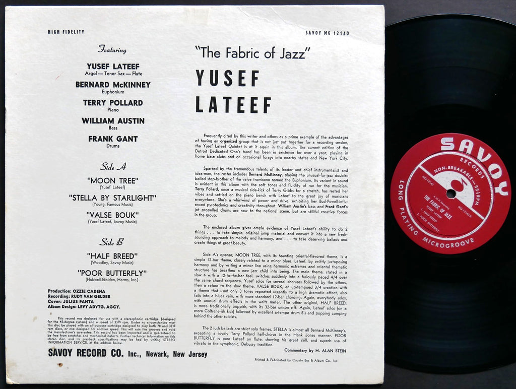 YUSEF LATEEF The Fabric Of Jazz LP SAVOY RECORDS MG-12140 US 1959 RVG DG MONO