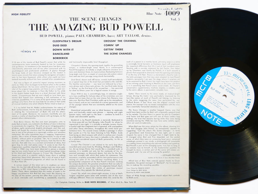 BUD POWELL Amazing The Scene Changes Vol. 5 BLUE NOTE 4009 EAR DG MONO 47.W 63rd