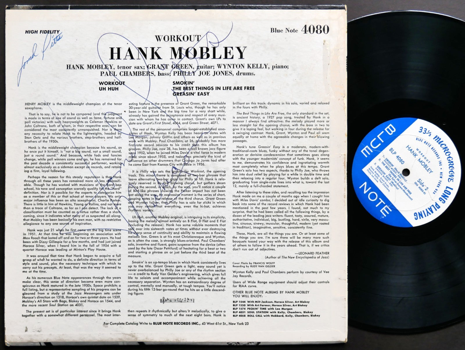 HANK MOBLEY Workout LP BLUE NOTE BLP 4080 US '62 EAR MONO 47 W. 63rd Grant Green