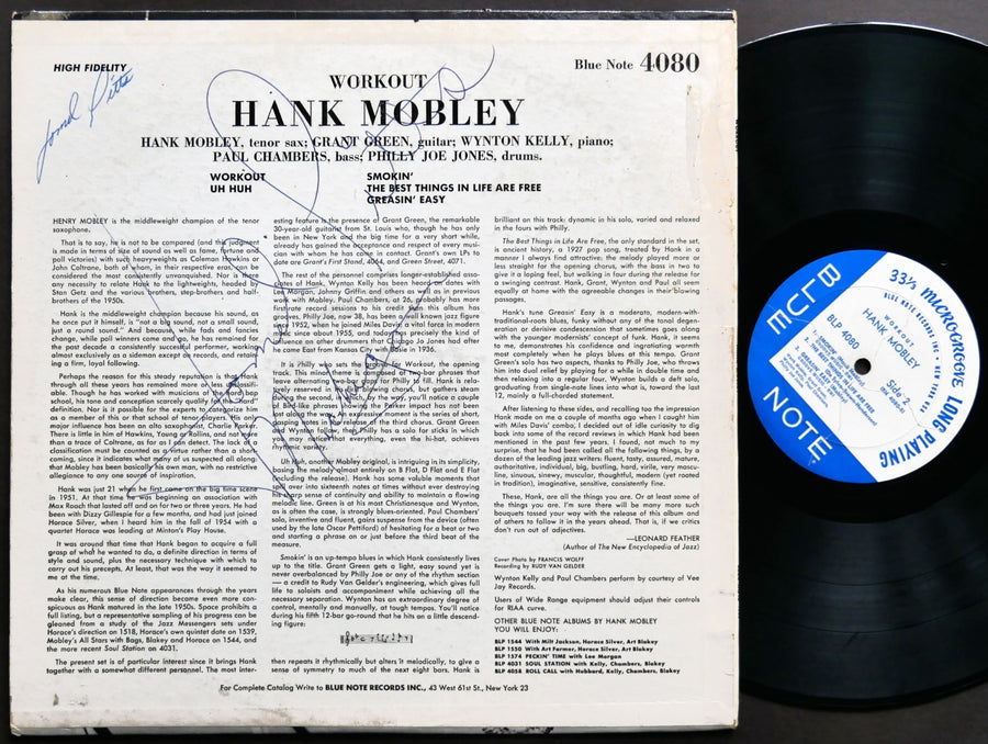 HANK MOBLEY Workout LP BLUE NOTE BLP 4080 US '62 EAR MONO 47 W. 63rd Grant Green