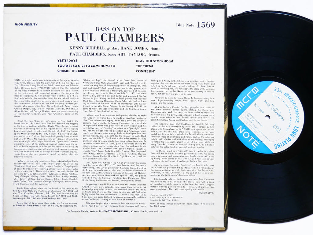 PAUL CHAMBERS Quartet Bass On Top LP BLUE NOTE 1569 US 1964 NY EAR DG MONO CLEAN