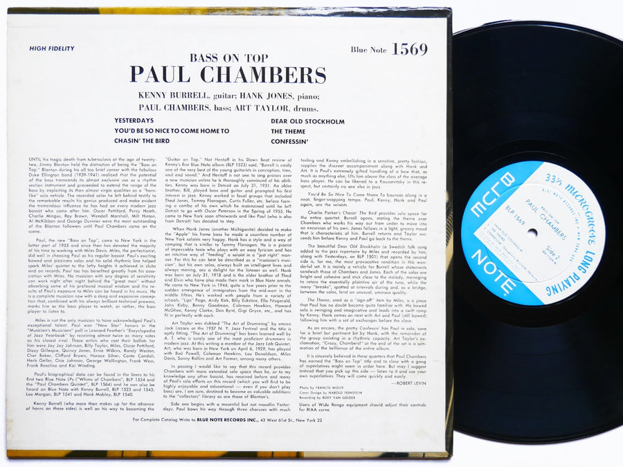 PAUL CHAMBERS Quartet Bass On Top LP BLUE NOTE 1569 US 1964 NY EAR DG MONO CLEAN
