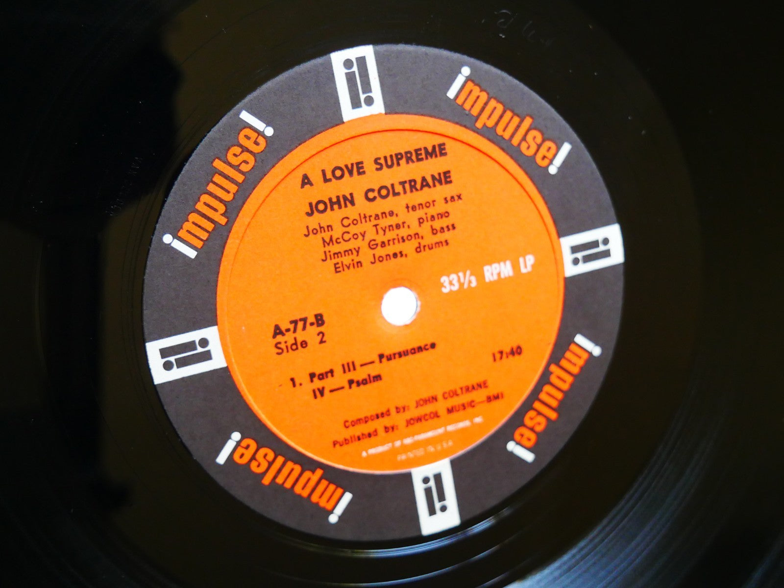 JOHN COLTRANE A Love Supreme LP IMPULSE A-77 US 1965 RVG MONO McCoy Tyner CLEAN