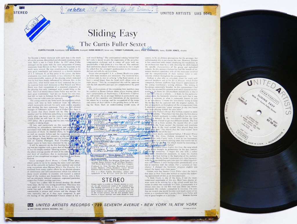 CURTIS FULLER Sliding Easy LP UNITED ARTISTS UAL4041 MONO Hank Mobley Lee Morgan