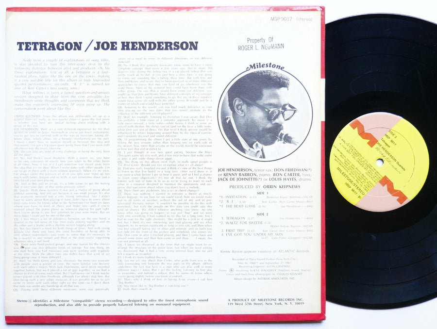 JOE HENDERSON Tetragon LP MILESTONE MSP 9017 US 1969 Kenny Barron Ron Carter VG+