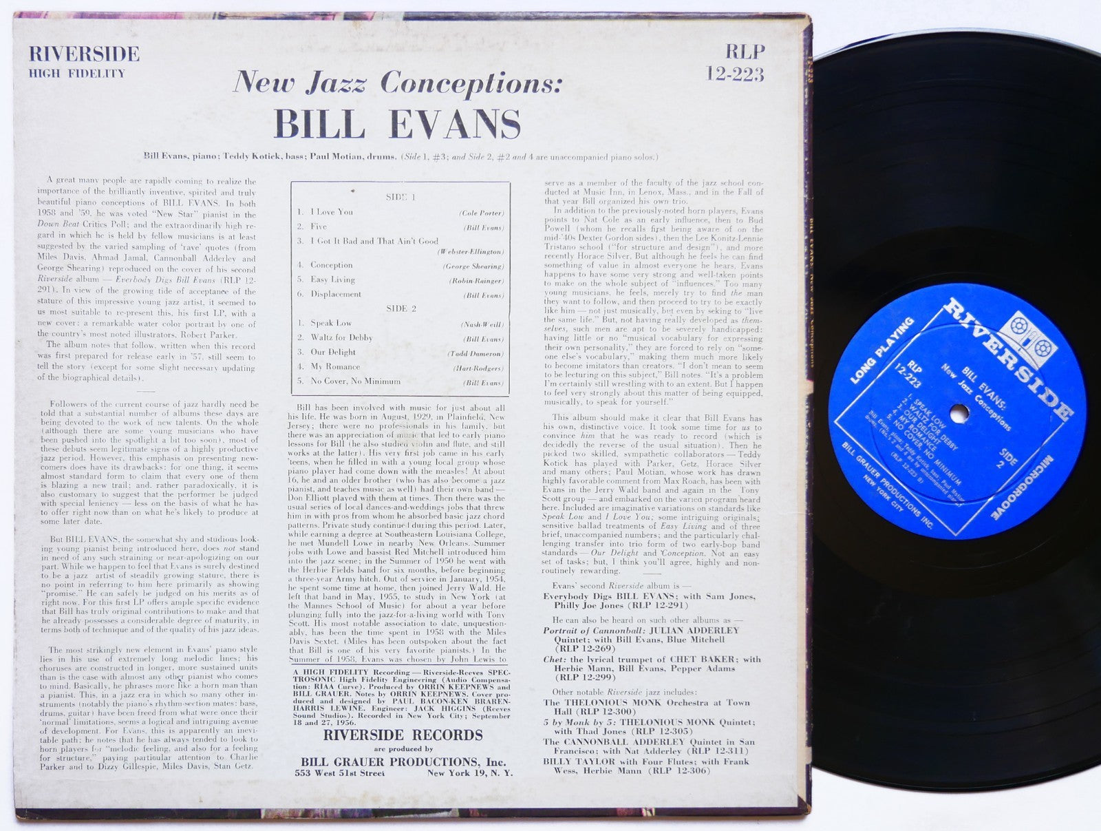 BILL EVANS New Jazz Conceptions LP RIVERSIDE RECORDS RLP 12-223 US 1960 DG MONO