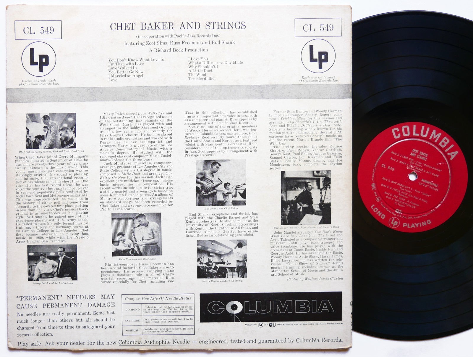 CHET BAKER & Strings COLUMBIA CL 549 US 1954 6EYE DG MONO Zoot Sims Russ Freeman