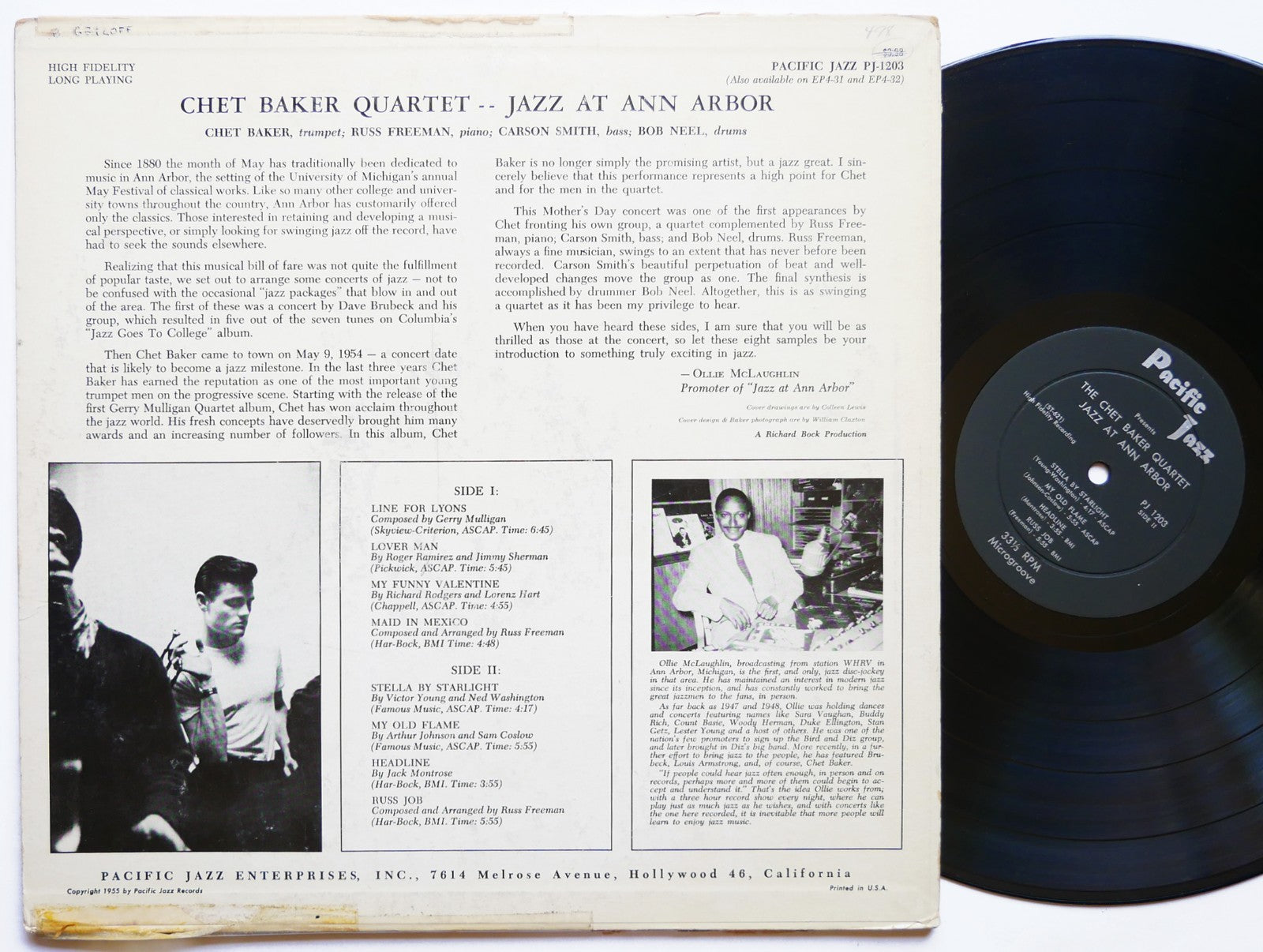 CHET BAKER Quartet Jazz At Ann Arbor LP PACIFIC JAZZ PJ 1203 US 1955 DG MONO