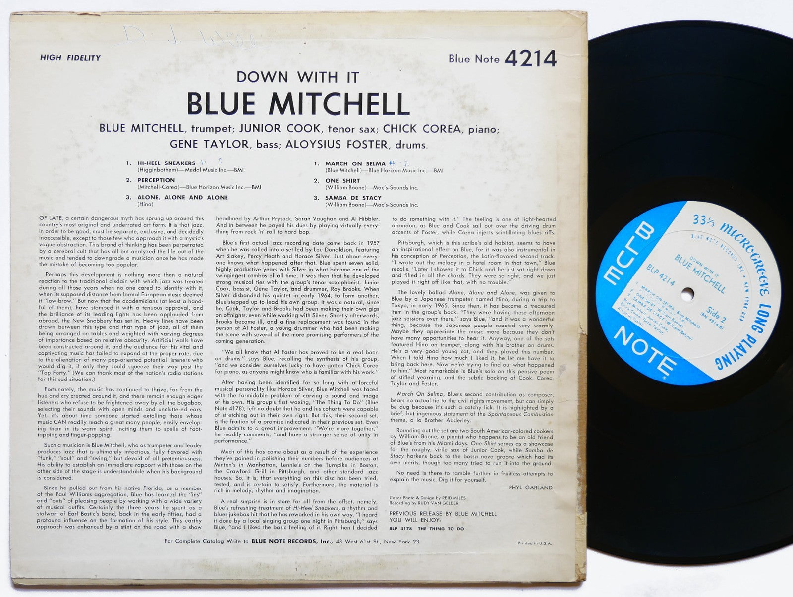 BLUE MITCHELL Quintet Down With It LP BLUE NOTE BLP 4214 US 1965 NY RVG EAR MONO