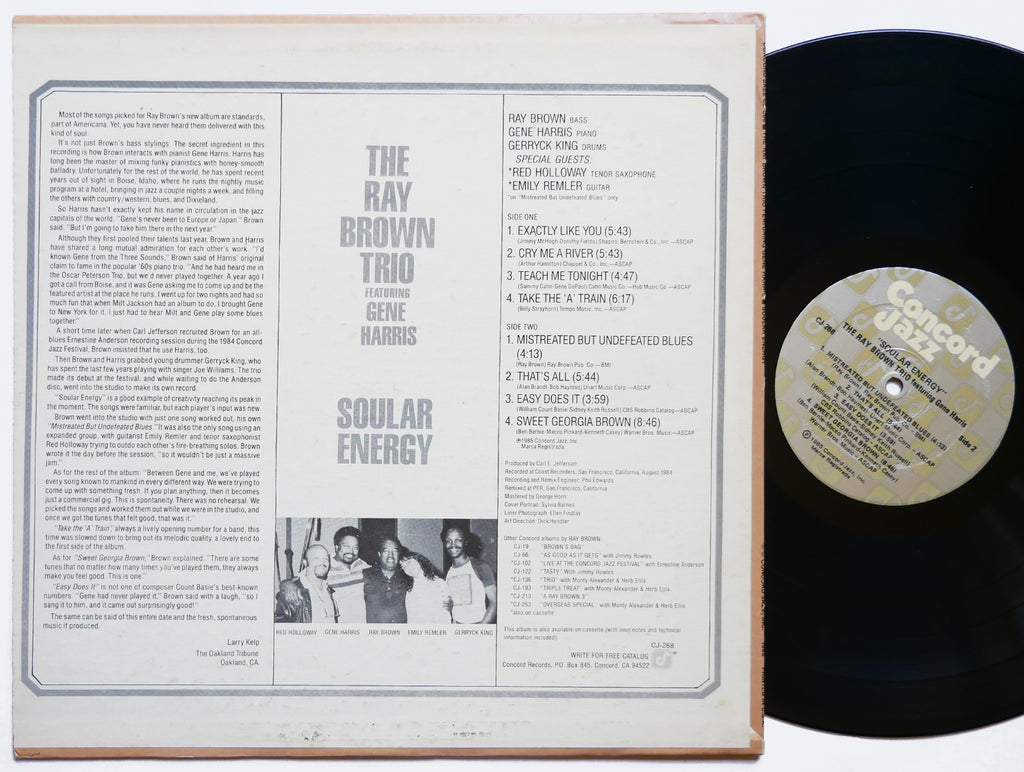RAY BROWN Trio GENE HARRIS Soular Energy LP CONCORD JAZZ CJ-268 US 1985 CLEAN