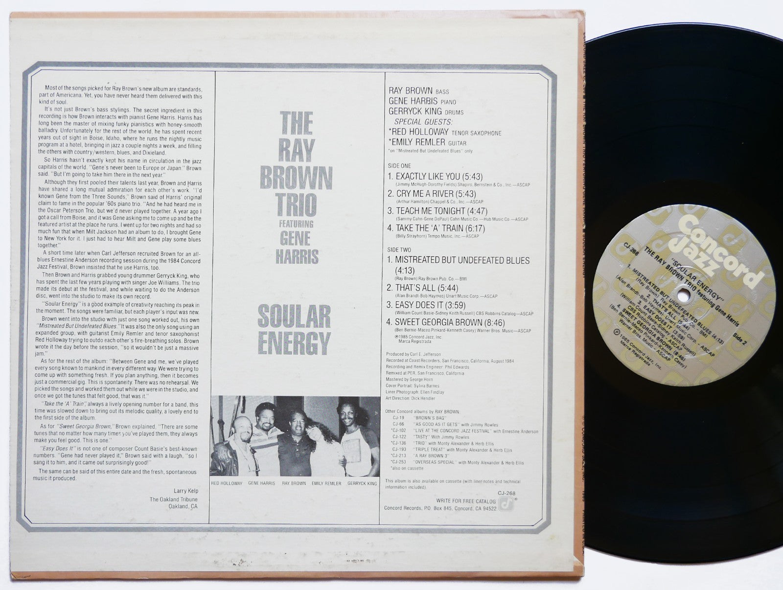 RAY BROWN Trio GENE HARRIS Soular Energy LP CONCORD JAZZ CJ-268 US 1985 CLEAN