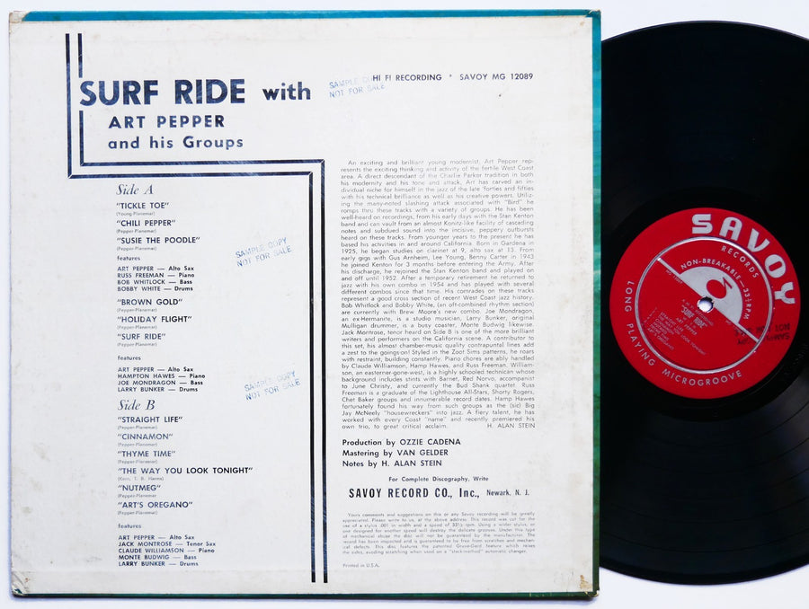 ART PEPPER Surf Ride LP SAVOY RECORDS MG 12089 US 1957 RVG DG MONO Hampton Hawes