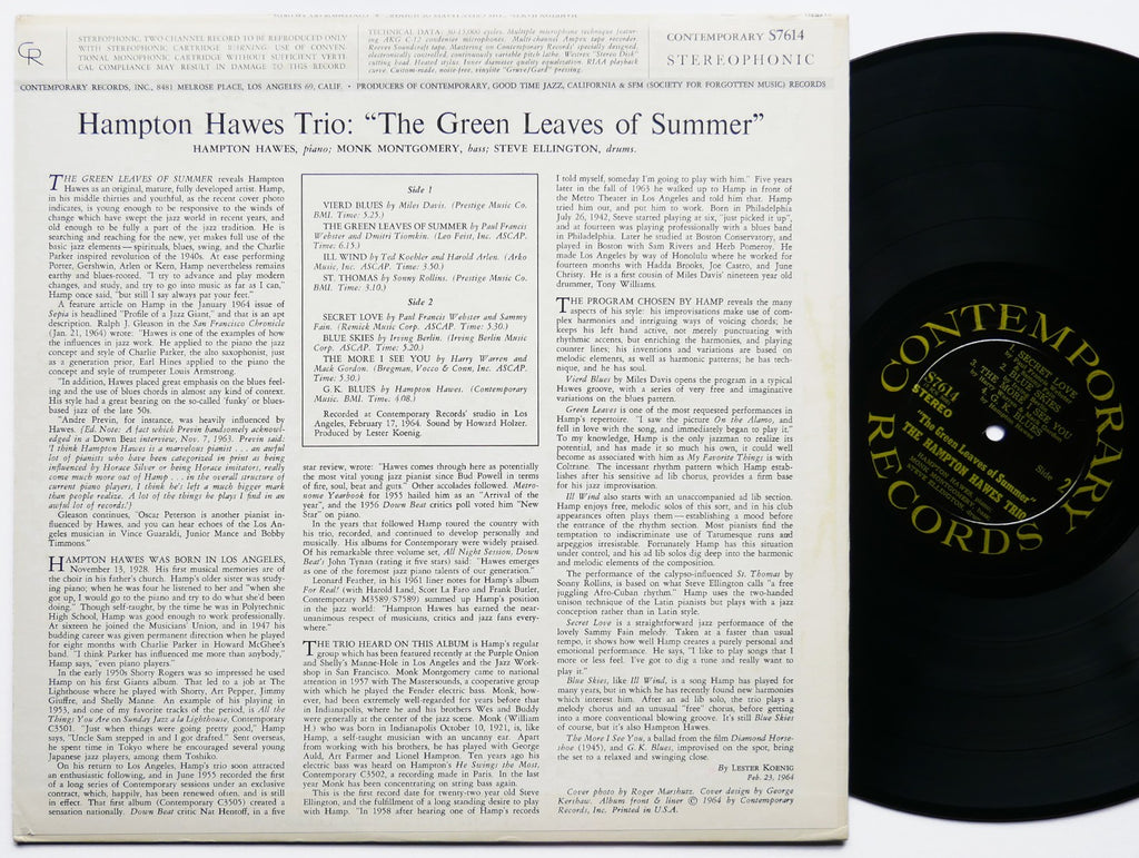 HAMPTON HAWES The Green Leaves Of Summer LP CONTEMPORARY S7614 US 1964 DG CLEAN