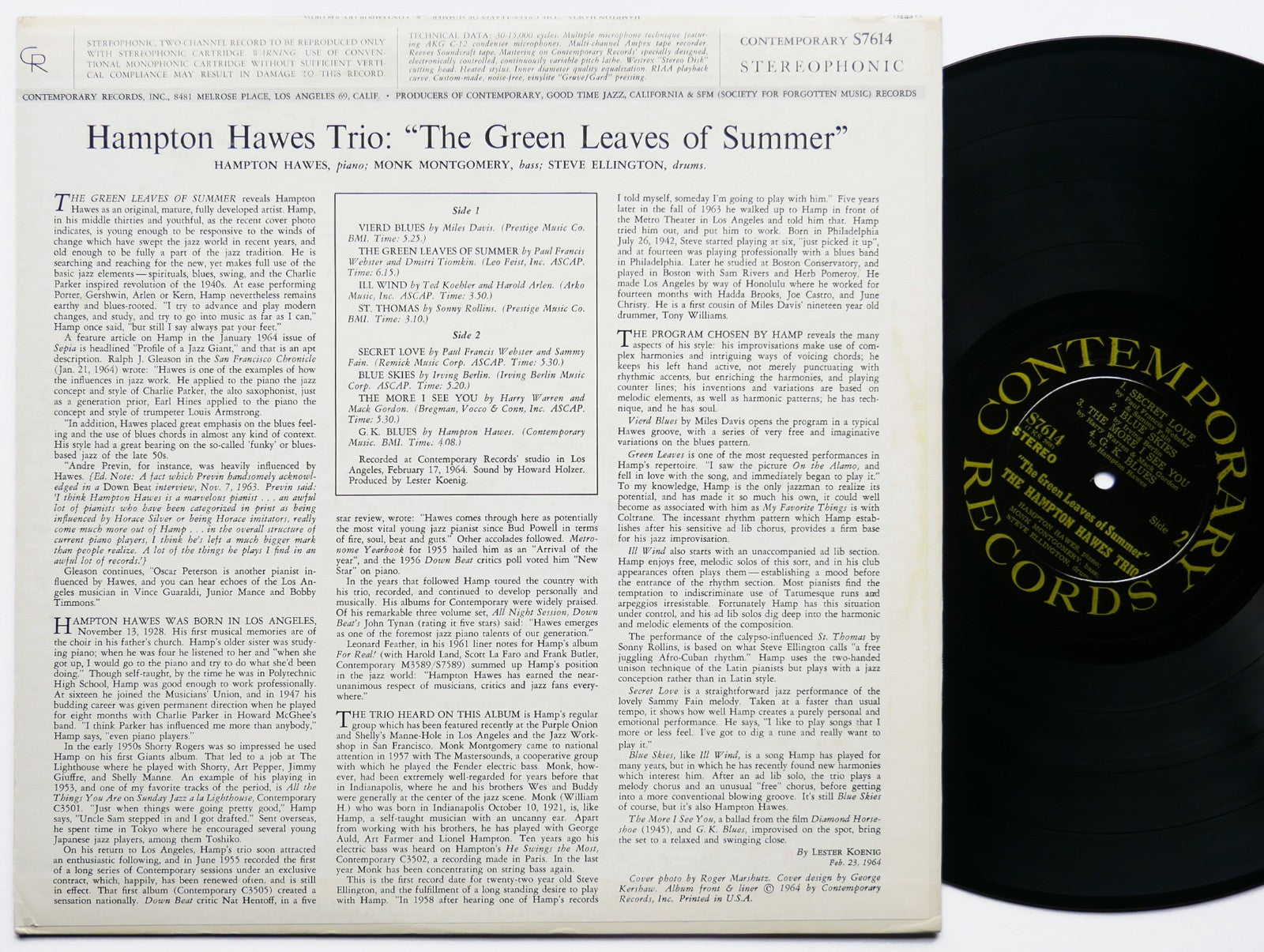 HAMPTON HAWES The Green Leaves Of Summer LP CONTEMPORARY S7614 US 1964 DG CLEAN