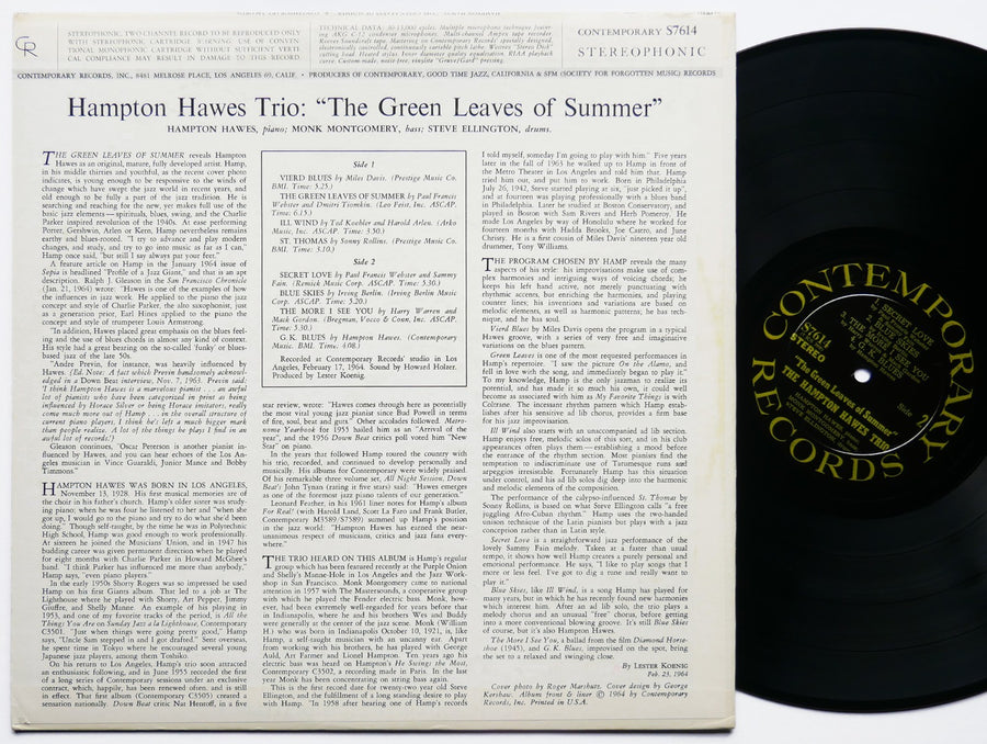 HAMPTON HAWES The Green Leaves Of Summer LP CONTEMPORARY S7614 US 1964 DG CLEAN