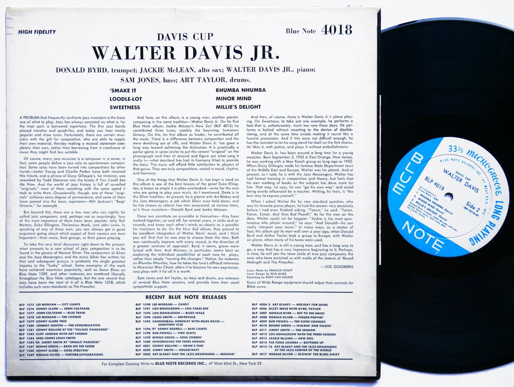 WALTER DAVIS JR. Davis Cup LP BLUE NOTE 4018 EAR MONO Donald Byrd Jackie McLean