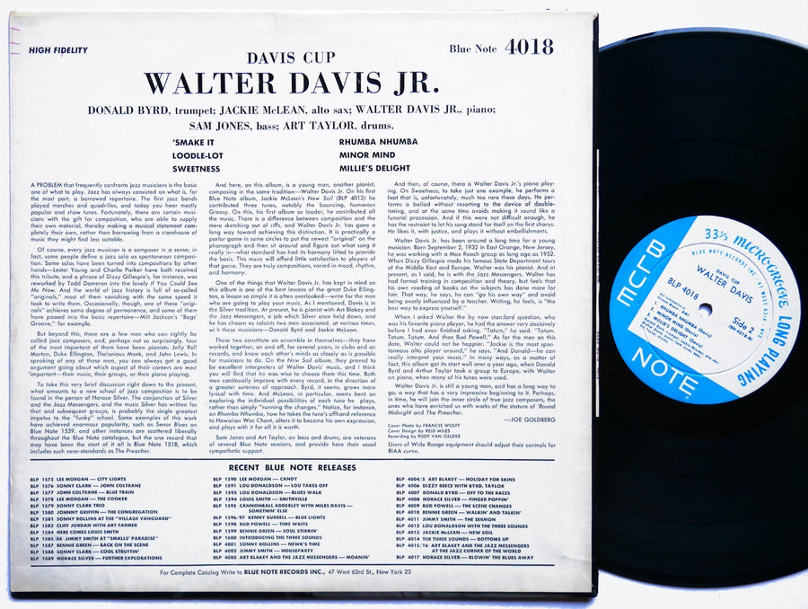 WALTER DAVIS JR. Davis Cup LP BLUE NOTE 4018 EAR MONO Donald Byrd Jackie McLean