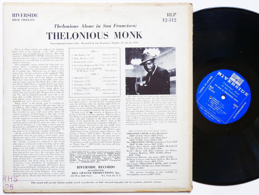THELONIOUS MONK Alone In San Francisco LP RIVERSIDE RLP 12-312 US 1960 DG MONO