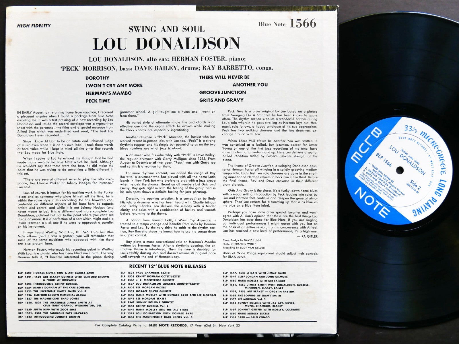 LOU DONALDSON Quintet Swing And Soul LP BLUE NOTE BLP 1566 US 1957 EAR MONO No R