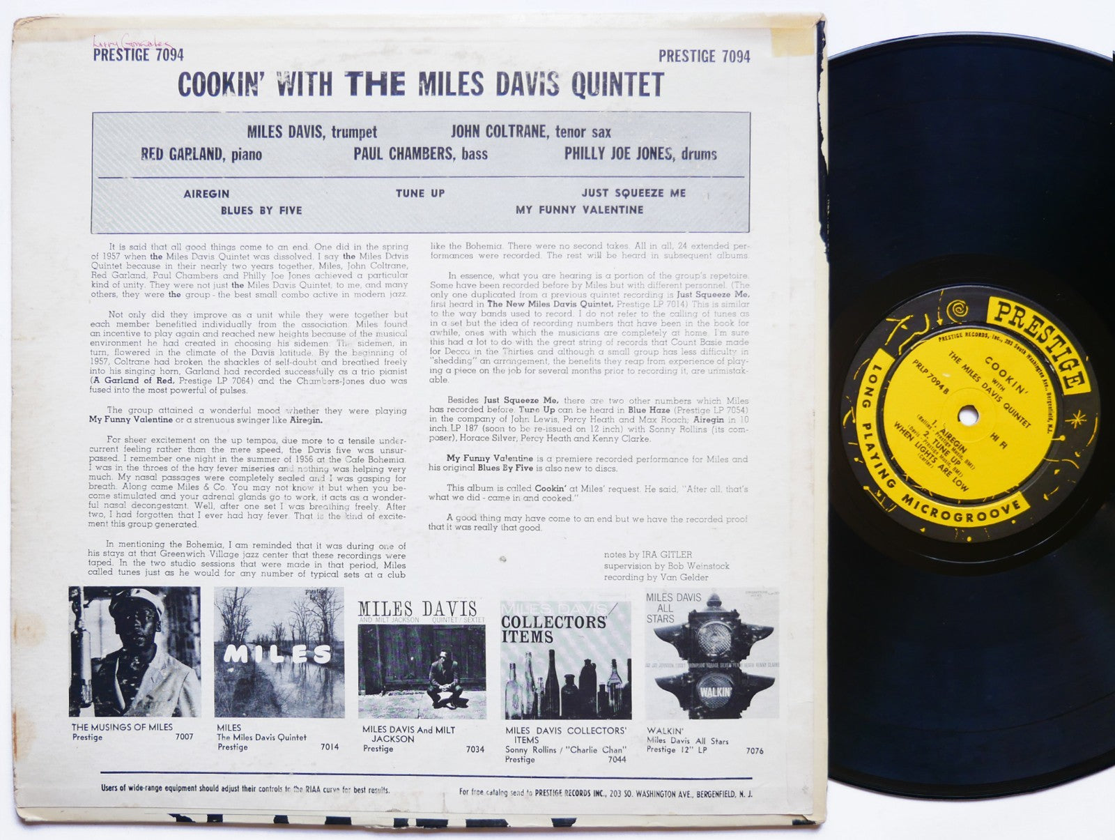 MILES DAVIS Cookin' LP PRESTIGE PRLP 7094 MONO NJ John Coltrane Red Garland