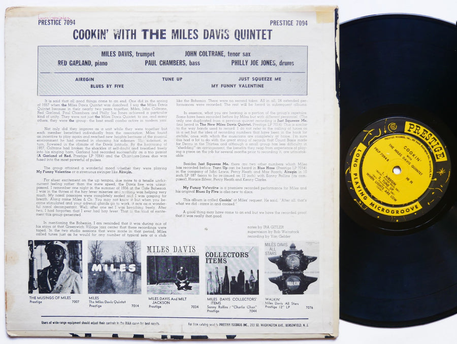 MILES DAVIS Cookin' LP PRESTIGE PRLP 7094 MONO NJ John Coltrane Red Garland