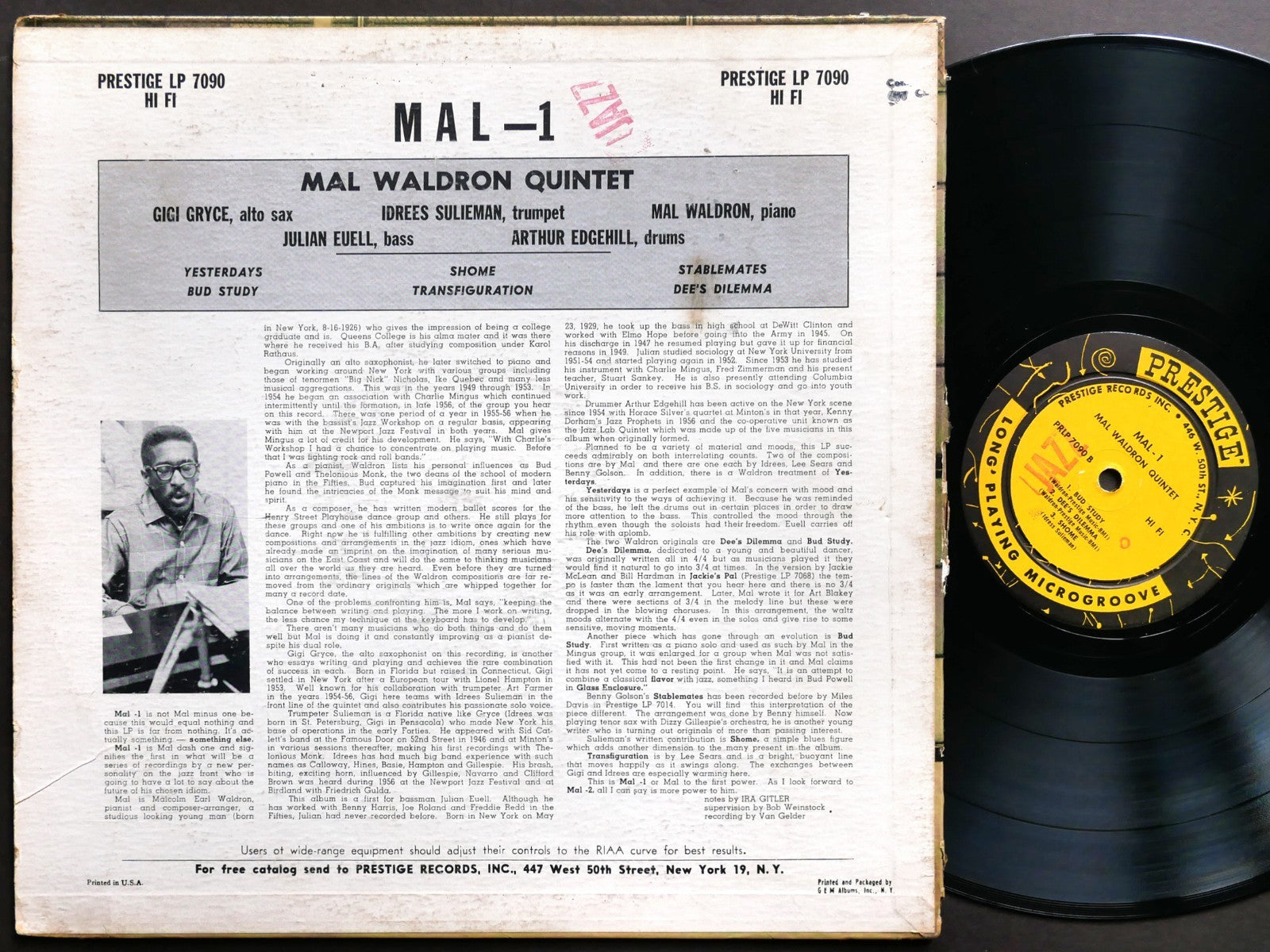 MAL WALDRON GIGI GRYCE IDREES SULIEMAN Mal-1 LP PRESTIGE PRLP 7090 DG MONO W.50