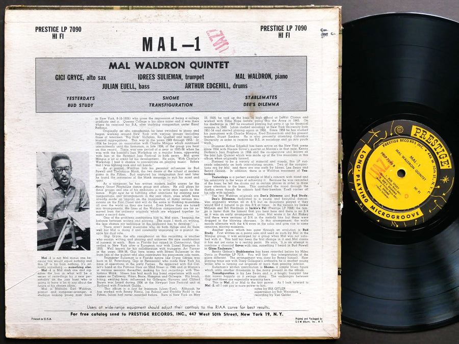 MAL WALDRON GIGI GRYCE IDREES SULIEMAN Mal-1 LP PRESTIGE PRLP 7090 DG MONO W.50