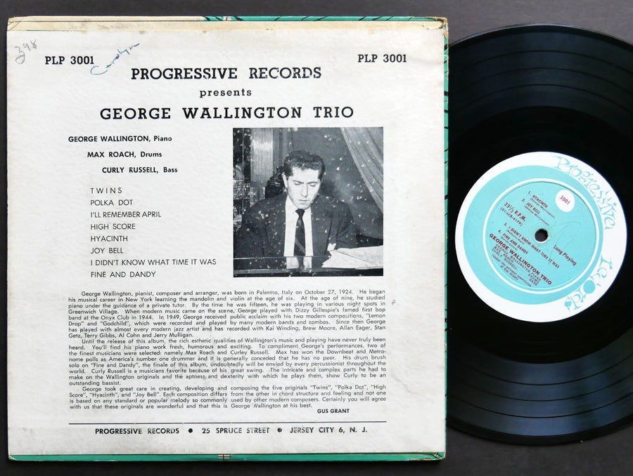 GEORGE WALLINGTON Trio LP PROGRESSIVE RECORDS PLP 3001 US 1952 MONO Max Roach