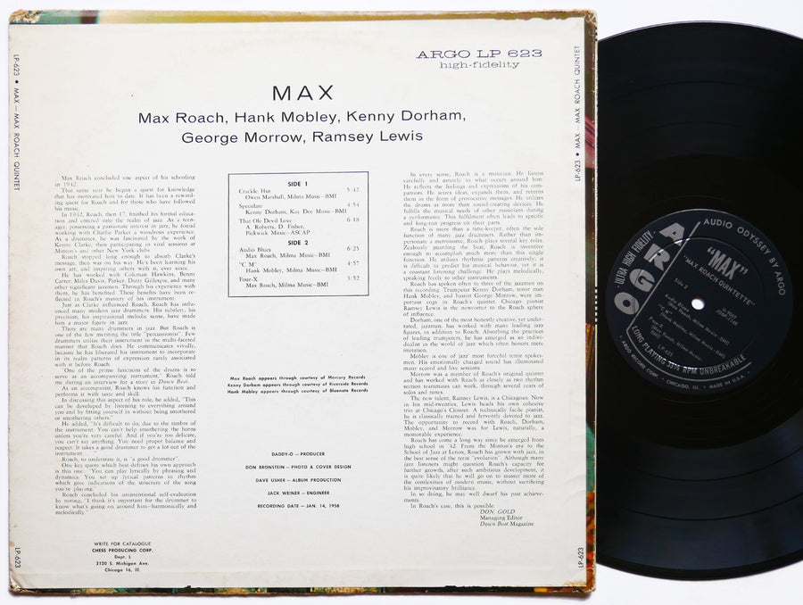 MAX ROACH Quintette Max LP ARGO LP 623 US 1958 DG MONO Hank Mobley Kenny Dorham