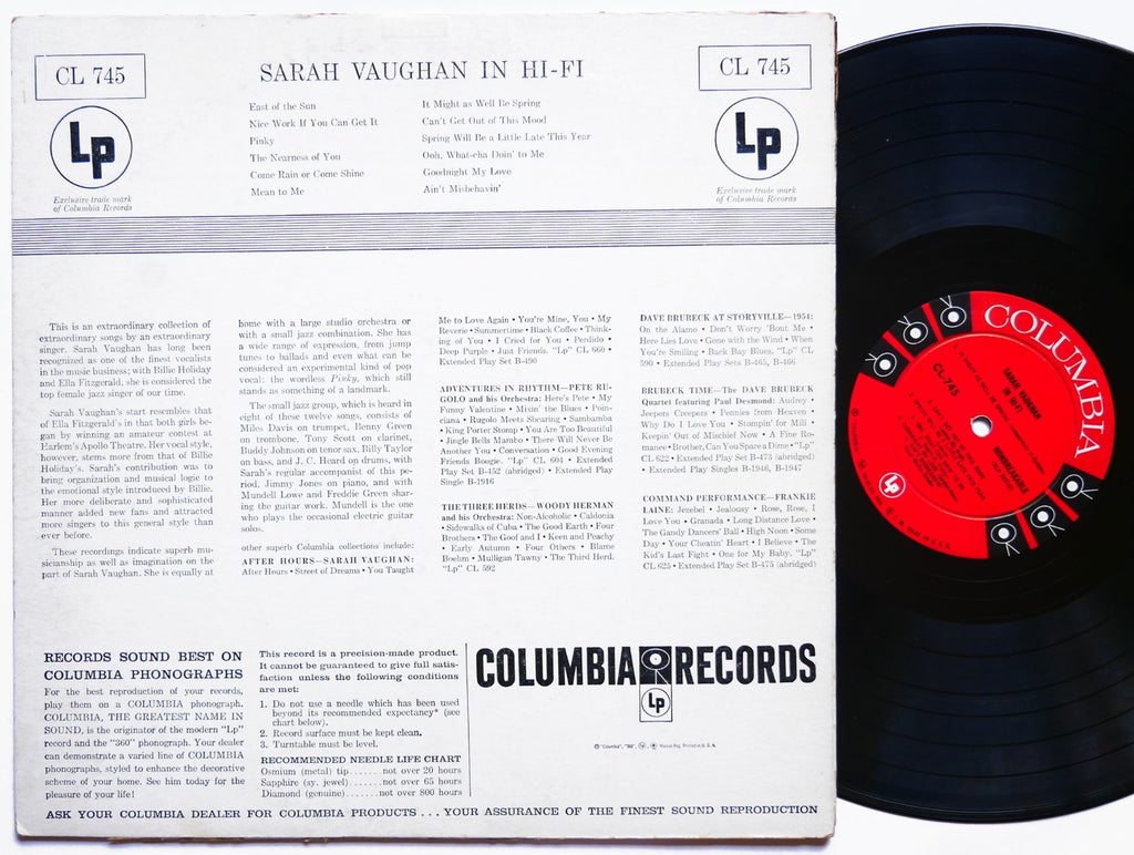 SARAH VAUGHAN MILES DAVIS In Hi-Fi LP COLUMBIA CL 745 US 1955 JAZZ 6-EYE DG MONO