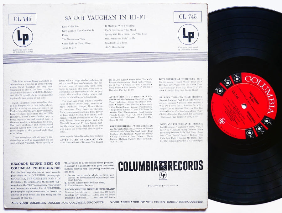 SARAH VAUGHAN MILES DAVIS In Hi-Fi LP COLUMBIA CL 745 US 1955 JAZZ 6-EYE DG MONO