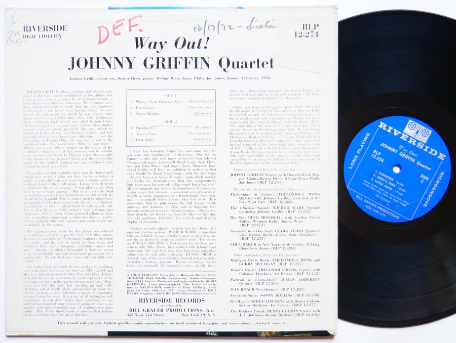JOHNNY GRIFFIN Way Out! LP RIVERSIDE RLP 12-274 US 1958 DG MONO Kenny Drew VG+