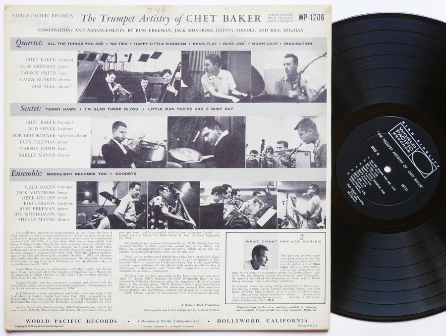 CHET BAKER The Trumpet Artistry Of LP PACIFIC JAZZ PJ-1206 US 1955 DG MONO VG+