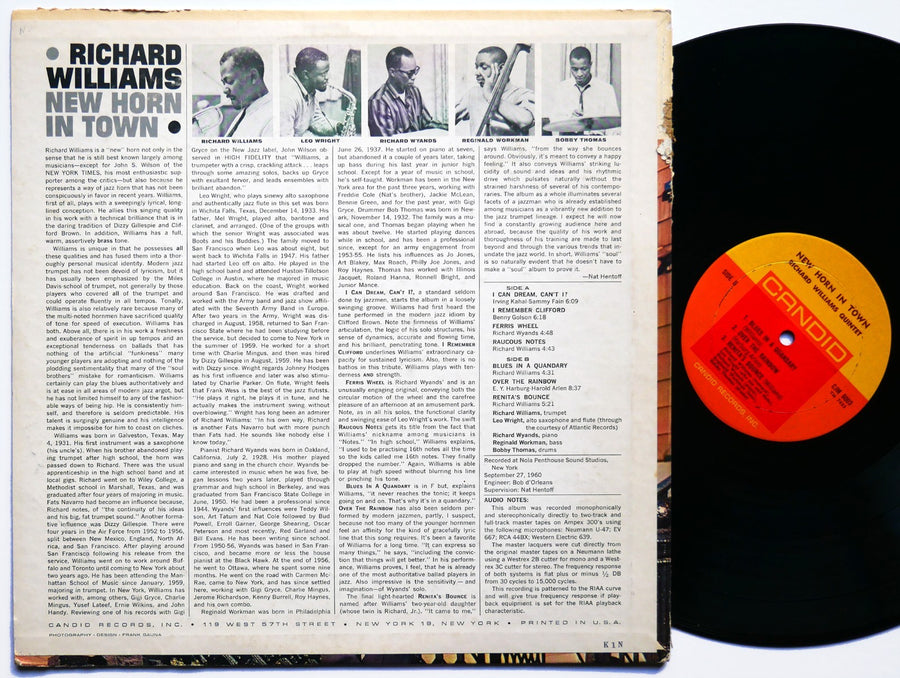 RICHARD WILLIAMS New Horn In Town LP CANDID CJM 8003 US '61 JAZZ MONO Leo Wright